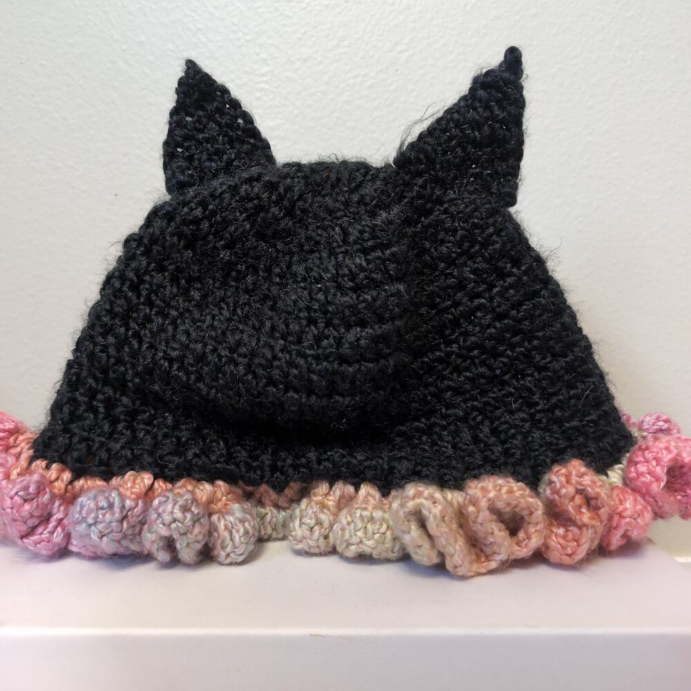 Crochet Cat Ear Ruffle Grunge Beanie